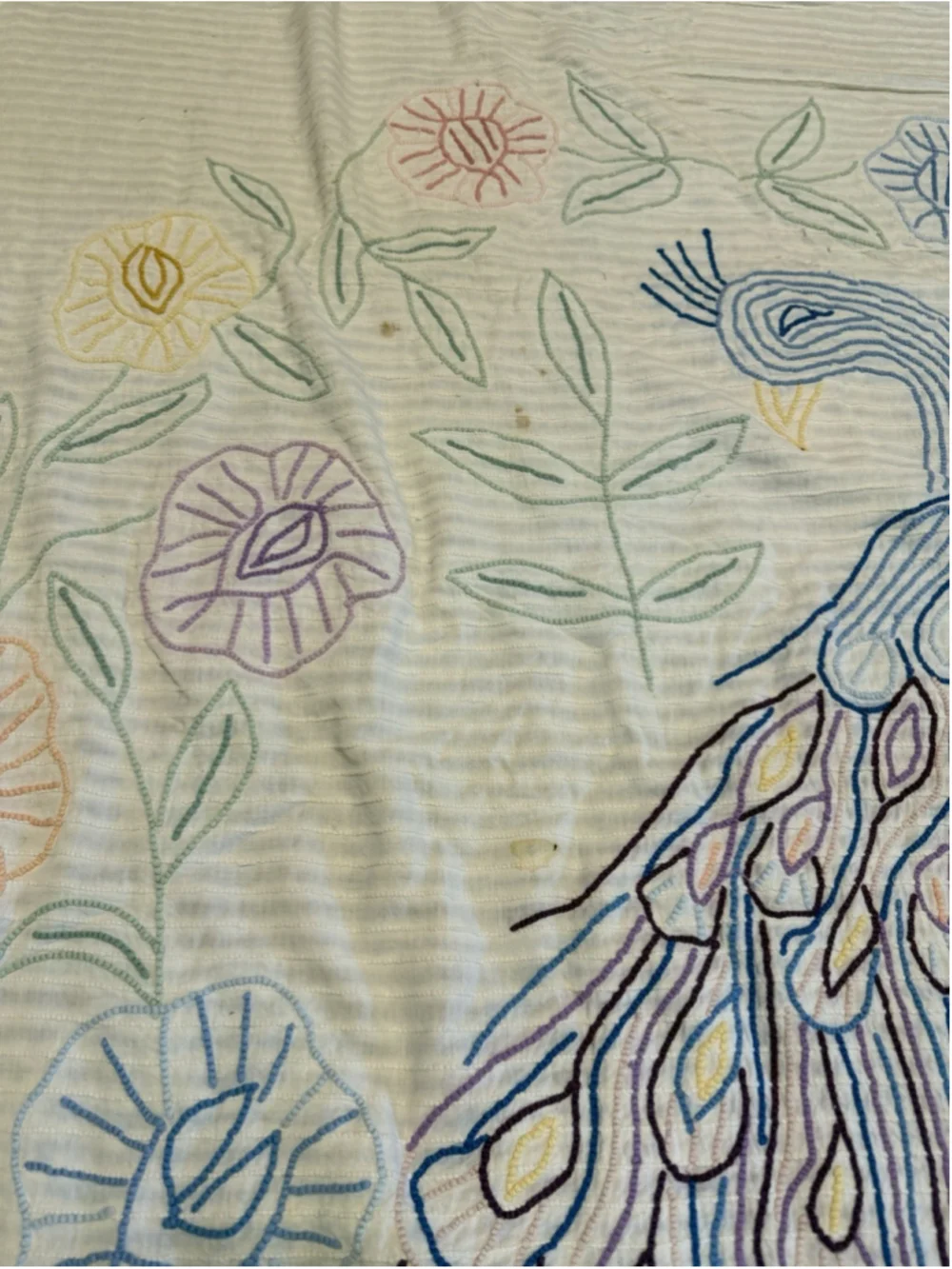 Vintage Peacock Chenille Queen/King Bedspread Blanket 85x100 Inches